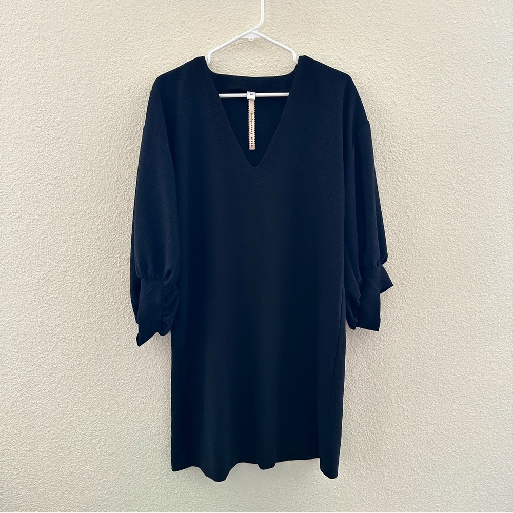 Anthropologie Uncle Frank Black V-Neck‎ Dress Balloon Sleeve Medium Party GNO